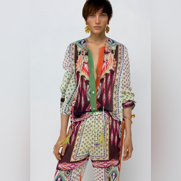 Zara 2 Piece Printed Top & Pants Co Ord Set - Picture 3 of 5